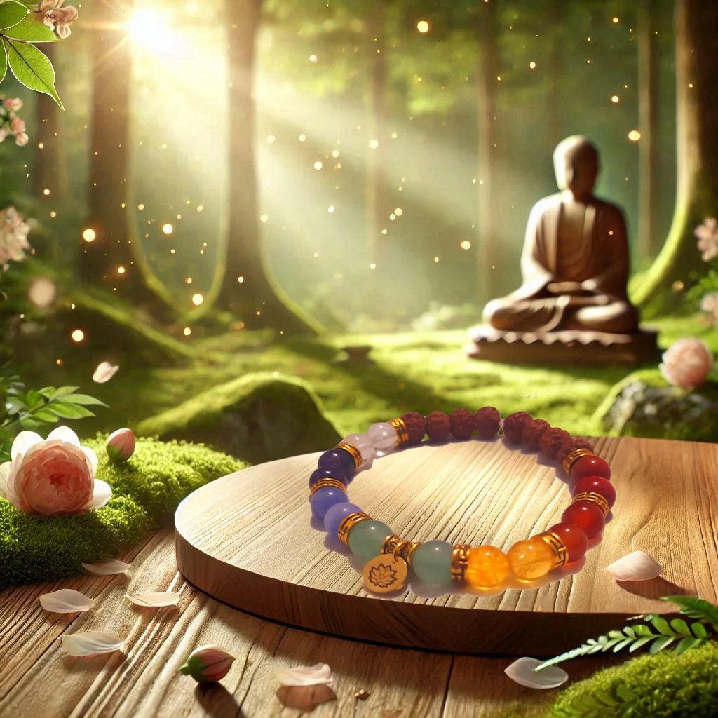 7 Chakra Kristallarmband • Handgemacht aus echten Naturstein • Lotus Symbol