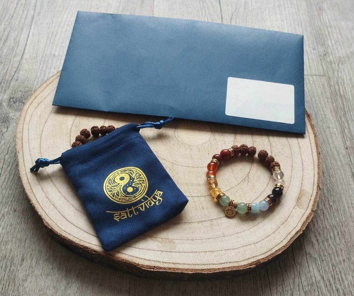 7 Chakra Armband • Handgefertigt aus Echten Natursteinen • Mit Lotus & Rudraksha für Balance & Schutz