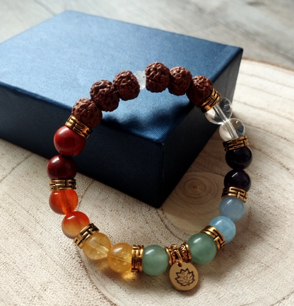 7 Chakra Armband • Handgefertigt aus Echten Natursteinen • Mit Lotus & Rudraksha für Balance & Schutz