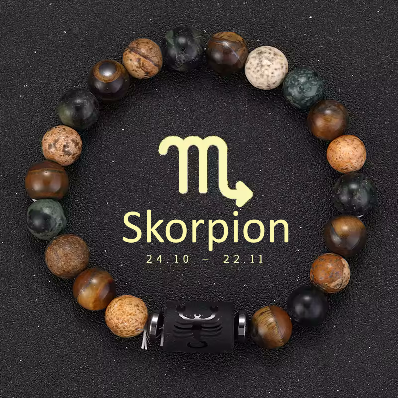 Skorpion Armband • Tigeraugen & Persönlichkeitsstein • Individuelles Sternzeichen Schmuckstück
