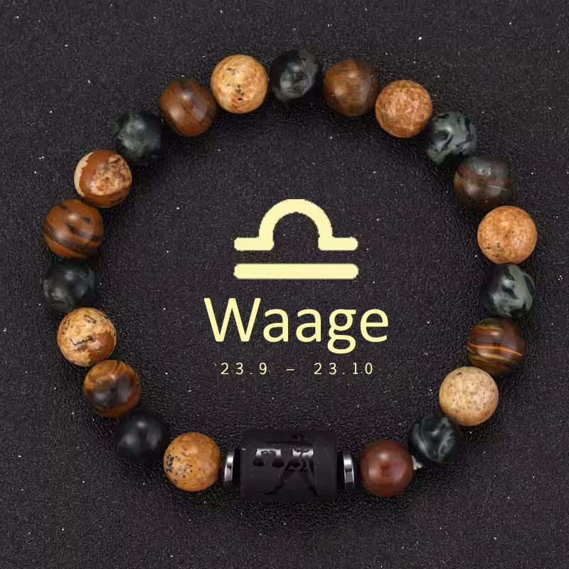 Waage Armband • Tigeraugen & Persönlichkeitsstein • Individuelles Sternzeichen Schmuckstück
