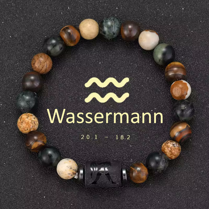 Wassermann Armband • Tigeraugen & Persönlichkeitsstein • Individuelles Sternzeichen Schmuckstück