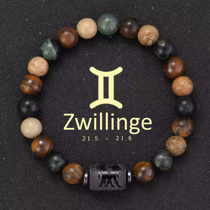 Zwillinge Armband • Tigeraugen & Persönlichkeitsstein • Individuelles Sternzeichen Schmuckstück