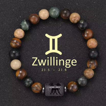 Zwillinge Armband • Tigeraugen & Persönlichkeitsstein • Individuelles Sternzeichen Schmuckstück