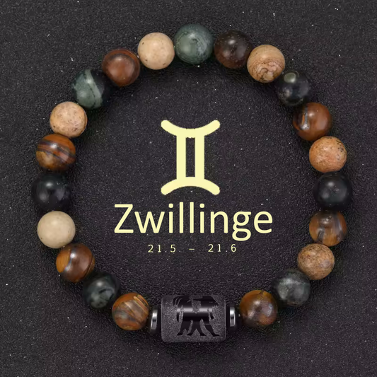 Zwillinge Armband • Tigeraugen & Persönlichkeitsstein • Individuelles Sternzeichen Schmuckstück